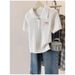 Women's White Polo Collar Knit Top Short Sleeve Shirt with Bow Embroidery And Button Detail Summer 2025_ecoleips.com