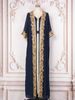 Women's Clothing Modest Abaya Dress Women's Elegant Abaya Dress Set – Long Sleeve Beaded Kaftan With Batwing Sleeves & Belted Wrap (Navy Blue)_ecoleips.com