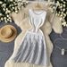 Women's Sleeveless round Neck Striped Knitted Dress European American Style Summer Waist Design Mid-Length Skirt_ecoleips.com