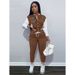 Women's Letter Color Block Jacket Single Breasted Thickened Sports Suit_ecoleips.com
