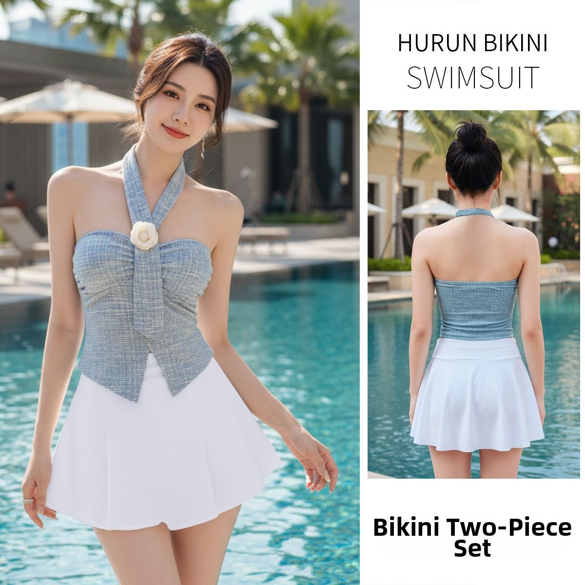 Women's Floral Strapless Dress Style Swimsuit Halter Neck French Retro Design For Beach And Hot Spring Resorts_ecoleips.com