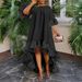 Women's Clothing 3 Point Sleeve Irregular Hem Holiday Party Dress Lace Stitching Dress_ecoleips.com