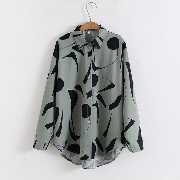 New Floral Print Loose Fit Turn-down Collar Long Sleeve Fashion Shirt For Women_ecoleips.com