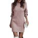 Women's Long Sleeve High Neck Sweater Dress – Soft Acrylic & Viscose Blend, Elegant Solid Color, Versatile Fall & Winter Fashion_ecoleips.com