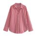 Women's 3D Print Long Sleeve Striped Shirt Loose Fit Versatile Stylish Top for Spring/Summer Commuters_ecoleips.com