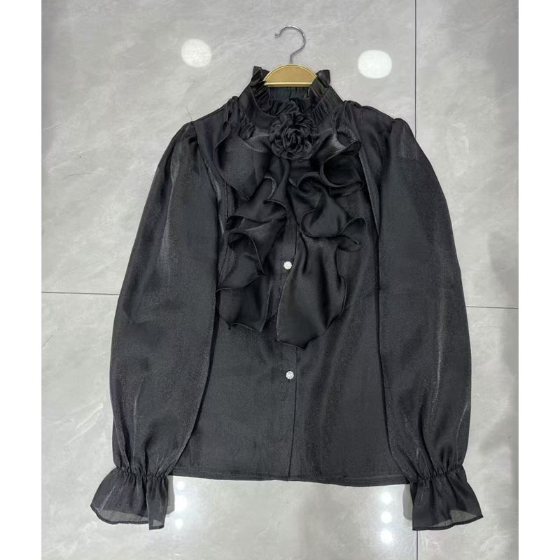 Elegant Stand Collar Petal Sleeve Blouse For Women - Ruffle Detail White Top, Light Luxury Palace Style, Autumn Fashion_ecoleips.com