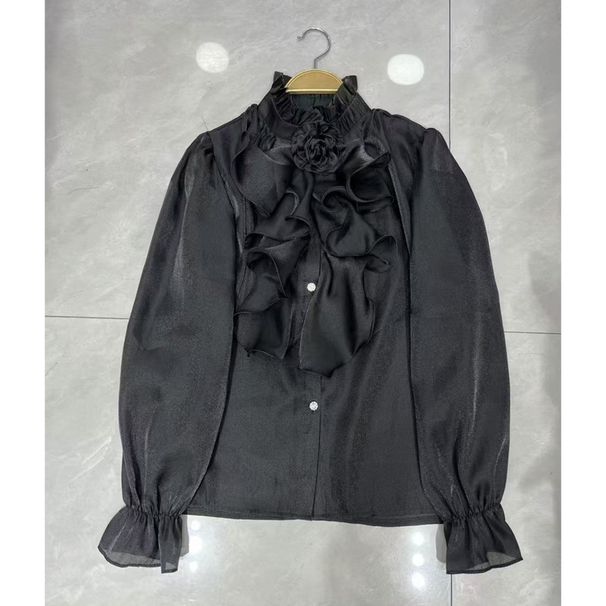 Elegant Stand Collar Petal Sleeve Blouse For Women - Ruffle Detail White Top, Light Luxury Palace Style, Autumn Fashion_ecoleips.com