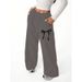 Women's High Waist Wide Leg Pants With Adjustable Drawstring, Pockets & Bow Print - Comfortable Casual Palazzo Trousers_ecoleips.com