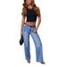 Women's Mid-Rise Washed Denim Jeans Straight Leg Casual Workwear Pants For Everyday Street Style Comfortable Mid-Rise Fit_ecoleips.com