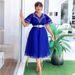 Women's Clothing Large Size V Neck Hip Skirt High Waist Bubble Bead Dress With Belt_ecoleips.com