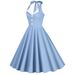 Retro Hepburn Style Contrast Color Lapel Backless Halter Neck Dress For Women Romantic Holiday Date Bridesmaid Dress_ecoleips.com
