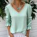 2026 Spring New Cross-Border European And American V-Neck Hollow Casual Mid-Sleeve Blouse Women's Shirt_ecoleips.com
