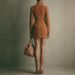 Suede-Like Zip Pocket Long Sleeve Dress – High Neck Slim Fit Mid-Length Dress For Women (Xs-Xxl, Earth Tones, Stretch Polyester Blend)_ecoleips.com