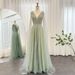 Women's Clothing Luxury Floor-Length Evening Gown With Flowing Sleeves – Slimming V-Neck, Waist-Cinching Design (Champagne/Pink/Blue/Green)_ecoleips.com