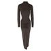 AC610 Early Spring New European And American Sexy Waist Slimming Solid Color Long Elegant Ruched Dress_ecoleips.com