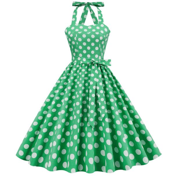 Vintage Retro Polka Dot Belted Backless Dress With Loose Skirt And Puffy Skirt Wholesale_ecoleips.com