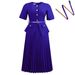 D633 Women's Summer New Round Neck Splicing Pleated Fake Two Solid Color Large Size Dress_ecoleips.com