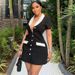 Fashion Women's Slimming Color Block Dress in Black And White with Cardigan European And American Style Short Button-Up Dress_ecoleips.com