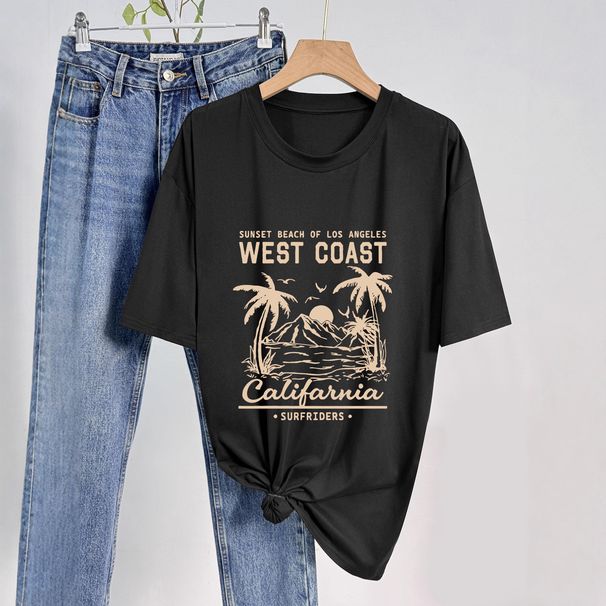 Women's Casual Round Neck Short Sleeve T-Shirt Multi-Color American Style Simple Fashionable Sports Top Solid Printed Loose Fit_ecoleips.com