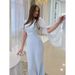 Elegant One-Shoulder Flowy Maxi Dress - Stretchy Polyester Blend, Slit Detail, Flattering Fishtail Hem For Women_ecoleips.com