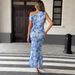 AD194 Cross-border European And American New Fashion Stylish Sexy Printed Waist-cinching Mesh Bodycon Cheongsam Fishtail_ecoleips.com