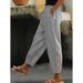 Suitable For All Seasons Spring And Autumn New Women's Cotton Linen Solid Color Fashion Casual Daily Side Pocket Hem Hollow Button Long Pants_ecoleips.com