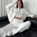 Women's Clothing leisure suit long sleeved half high collar cardigan sweater lace up striped trousers_ecoleips.com