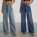 Women's High-Waisted Wide-Leg Jeans With Rhinestone Embellishments - Vintage Washed Denim Pants For Casual & Streetwear Style_ecoleips.com