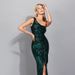 Verve Women's Fashion Ins Style Off-Shoulder Tie Pleated Sweet And Spicy Sequin Gown Dress_ecoleips.com