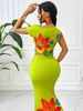 Elegant Women's Summer Fashion Two-piece Set: Bright Floral Print Sleeveless Top And Casual Resort Extra-long Skirt Beachwear_ecoleips.com