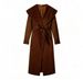 Elegant Women's Wool Coat With Belt, Notched Lapel & Long Sleeves – Classic Fall & Winter Trench Coat For Stylish Outfits_ecoleips.com