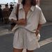 Women's Clothing Striped Short Sleeved Shirt And Shorts Suit Loose Single Breasted Top High Waist Shorts Two Piece Suit_ecoleips.com