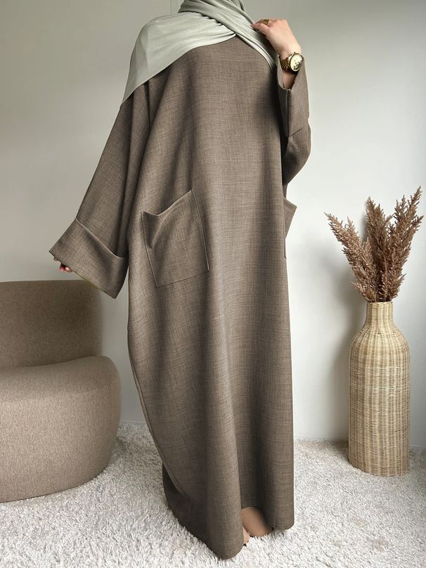 2025 Foreign Trade Middle East Dubai Turkey Autumn Winter Daily Solid Color Versatile Robe Dress_ecoleips.com