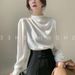 Elegant Satin Blouse – Vintage-Inspired Mandarin Collar Top For Women | Stretch Polyester Office Wear & Casual Chic Outfits_ecoleips.com