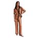 Vintage Stripe Knit Lounge Set For Women - Long Pants & V-Neck Tunic Dress - Retro Casual Outfit (Black & Orange, S/M/L)_ecoleips.com