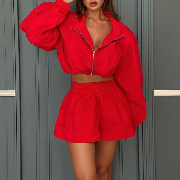 FD2240 Women's Fashionable Elegant Lapel Long Sleeved Top Shorts Set Style Autumn New_ecoleips.com