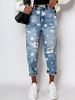 Women's Clothing Printed Pattern Ripped Straight Casual Jeans Women_ecoleips.com