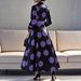 Women's V-Neck Long Sleeve Floral Dress – Elegant Printed Midi Dress For Spring & Fall (Violet, S-XXL)_ecoleips.com