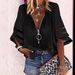 Women's European American Style V Neck Zip up Shirt Loose Fit Chiffon Top with Half Flare Sleeves Mesh Patchwork 2025 Fashion_ecoleips.com