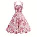 Women's High-Waisted Floral Print Dress European American Style Tie Neck Suspender Elegant Waist Cinching Cross-Border Fashion_ecoleips.com