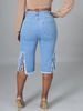 Women High Waisted Ripped Fringe Capri Jeans, Stretchy Light Wash Denim Shorts, Casual Distressed Tassel Hem Knee Length Pants For Daily Streetwear &_ecoleips.com