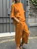 2025 Summer New Cross-Border Women's 2-Piece Plus Size Cotton Linen Shirt Set High Waist Loose Long Pants_ecoleips.com