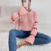 Cozy Striped Knit Sweater With Heart Elbow Detail – Oversized Round Neck Pullover For Women, Soft Acrylic Long Sleeve Top_ecoleips.com