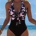 Black V Neck Slimming One Piece Swimsuit Floral Print 2026 Women's Clothing Swimwear_ecoleips.com
