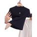 Women's French Style Camellia T-Shirt High Neck Short Sleeve Elegant Versatile Slimming Ice Silk Knit Top For Summer_ecoleips.com