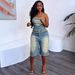Women's Fashion Frayed Edge Tube Top High-Waisted Denim Shorts Set American Style Spring/Summer Pant Set_ecoleips.com