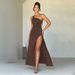 Women's Clothing Backless Oblique Shoulder High Slit Dress Sexy Fashion Shoulder Less Sleeveless Long Dress Spring And Summer_ecoleips.com