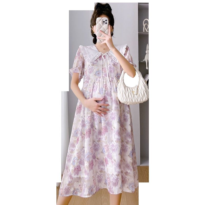 Summer New Korean Fashion Doll Collar Age-Reducing Jacquard Maternity Dress_ecoleips.com