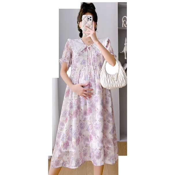 Summer New Korean Fashion Doll Collar Age-Reducing Jacquard Maternity Dress_ecoleips.com