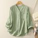 Women's Solid Color V Neck Shirt Summer New Style Fashionable And Elegant Loose Fit Top With Three Quarter Sleeve Versatile_ecoleips.com